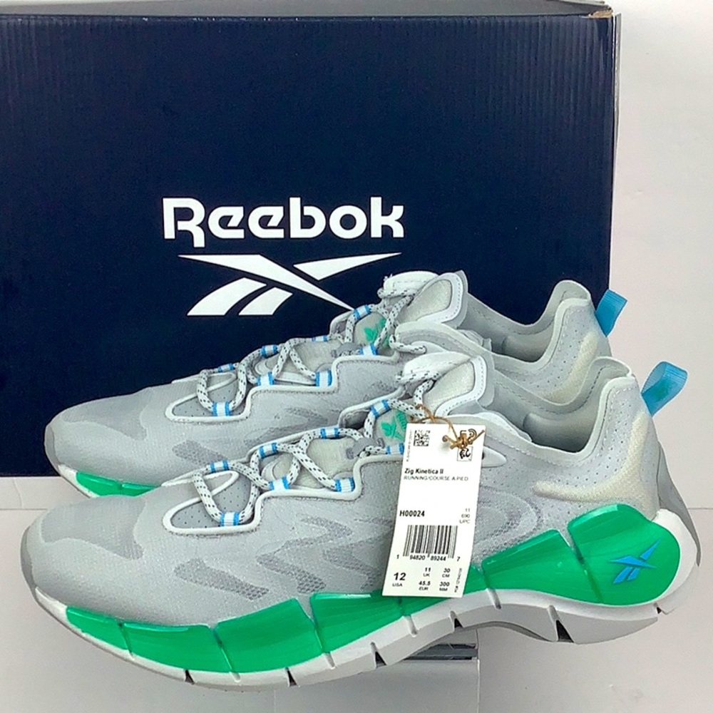 Reebok Zig Kinetica 2 H00024 Mens Sz 12 Grey Green Brand New with Box